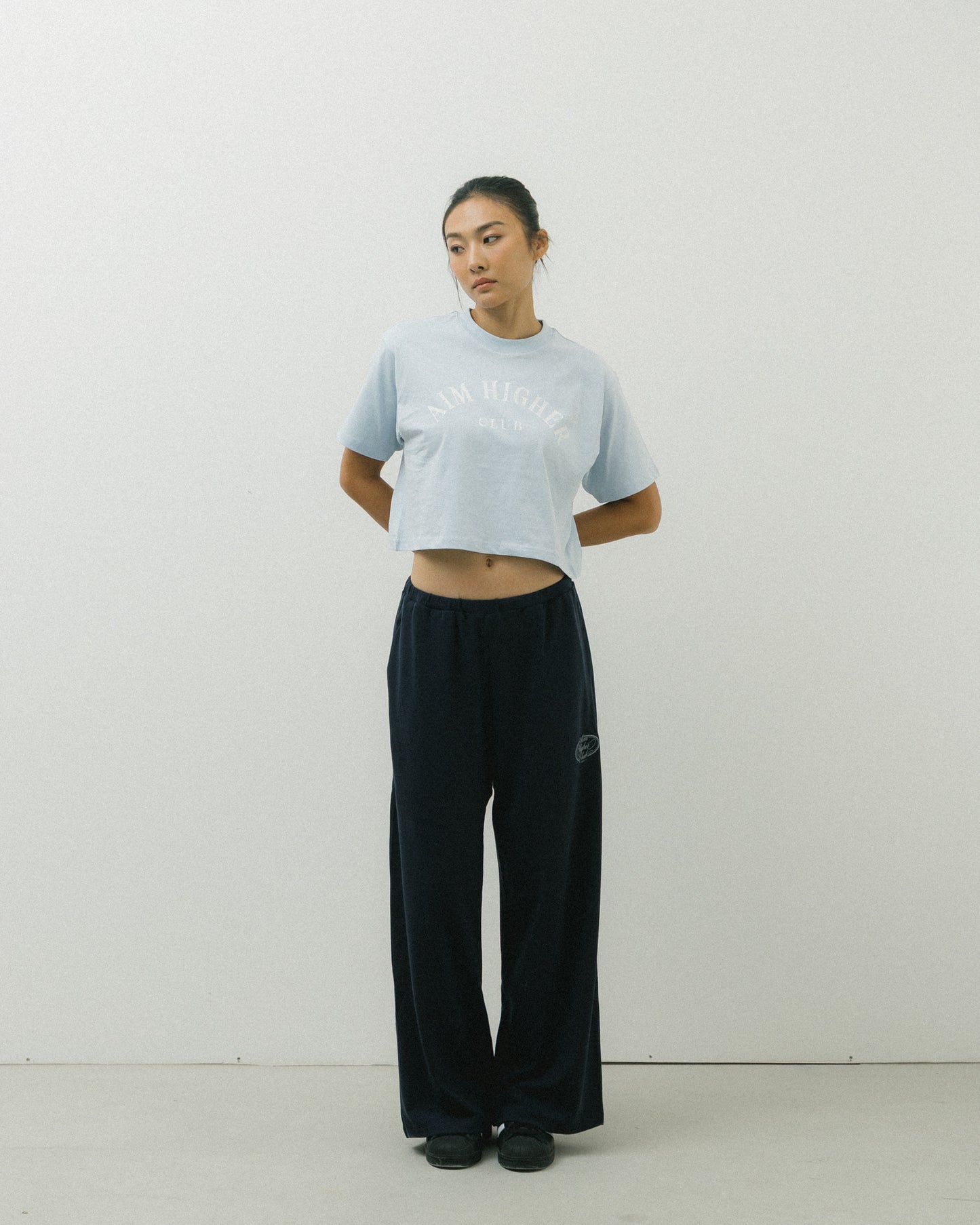 Aim Higher Club Basic Crop Tee/ Grey Baby Blue