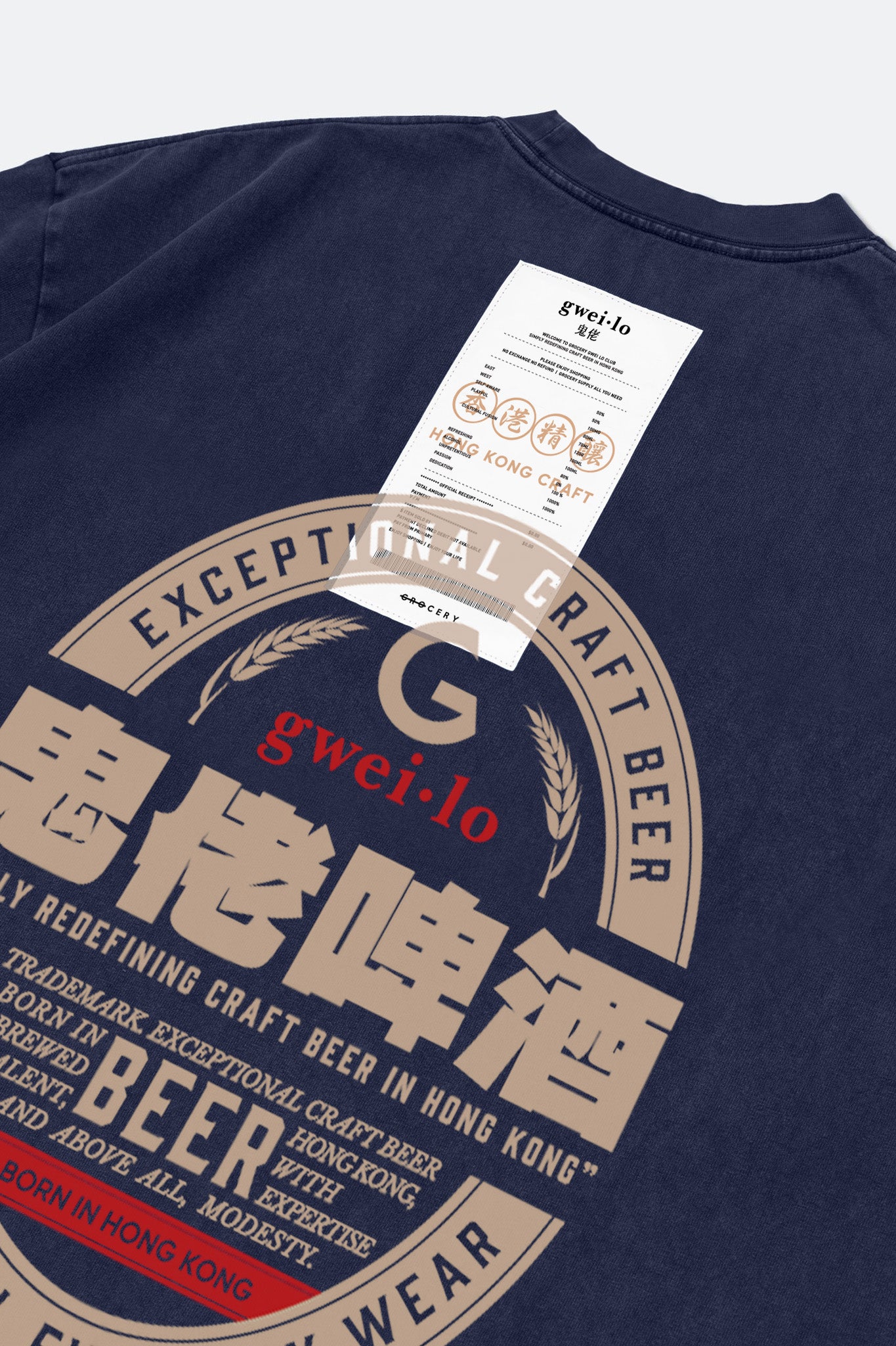 GROCERY x GWEILO BEER GRAPHIC INVOICE BOXY TEE/ NAVY