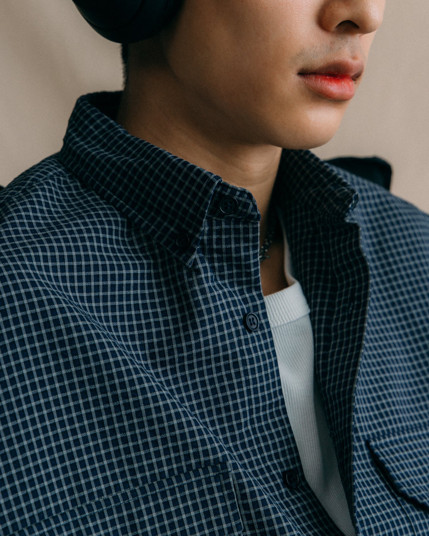 GROCERY DOUBLE POCKET SHORT SLEEVE CHECK SHIRT/ NAVY