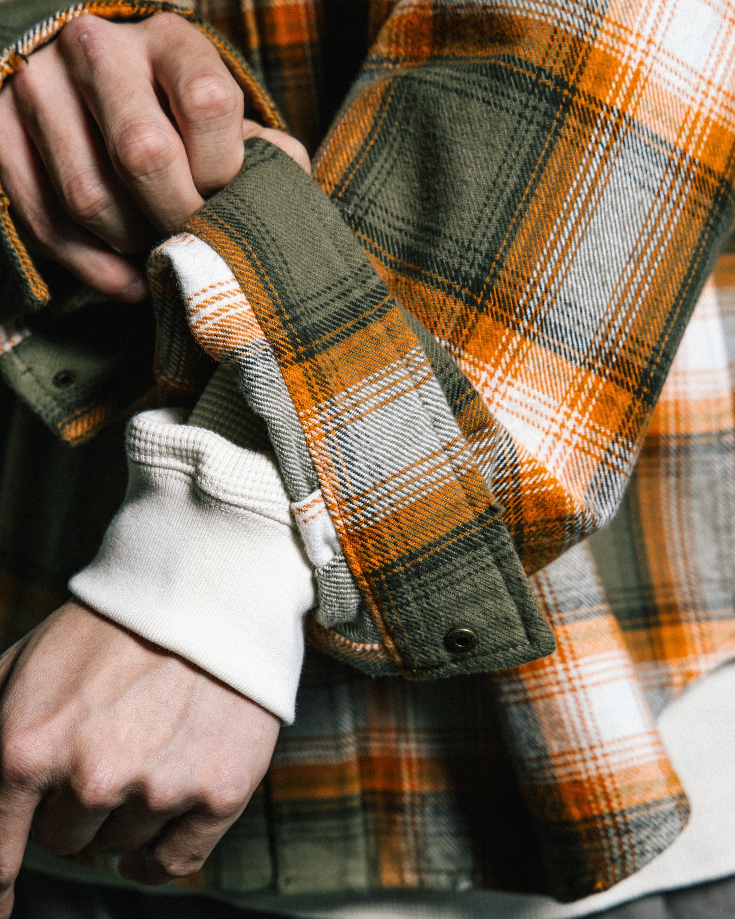 GROCERY DOUBLE POCKET FLANNEL SHIRT/ BROWN & ORANGE