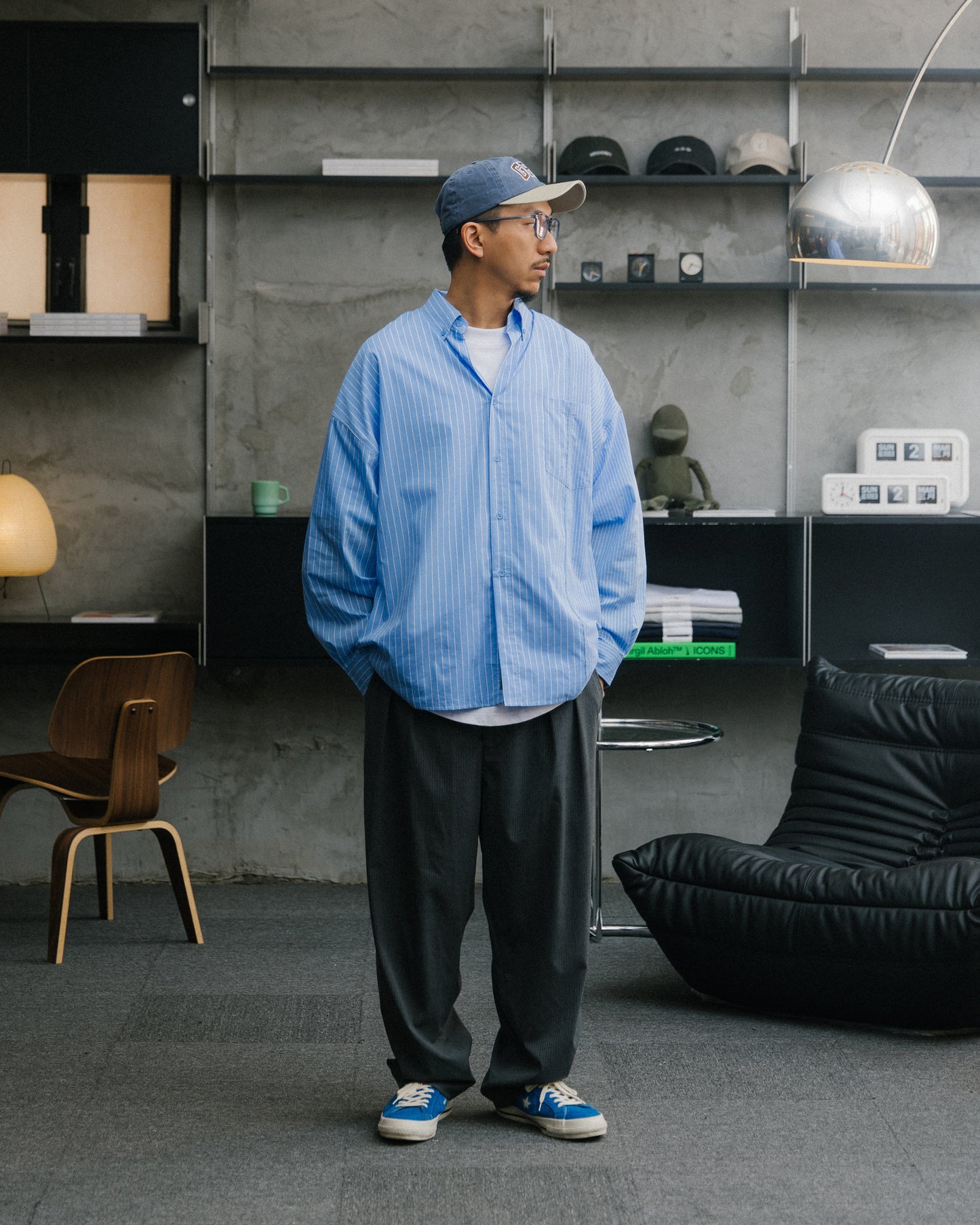 GROCERY PLEATED STRIPE COMFY EVERYDAY PANTS/ GREY