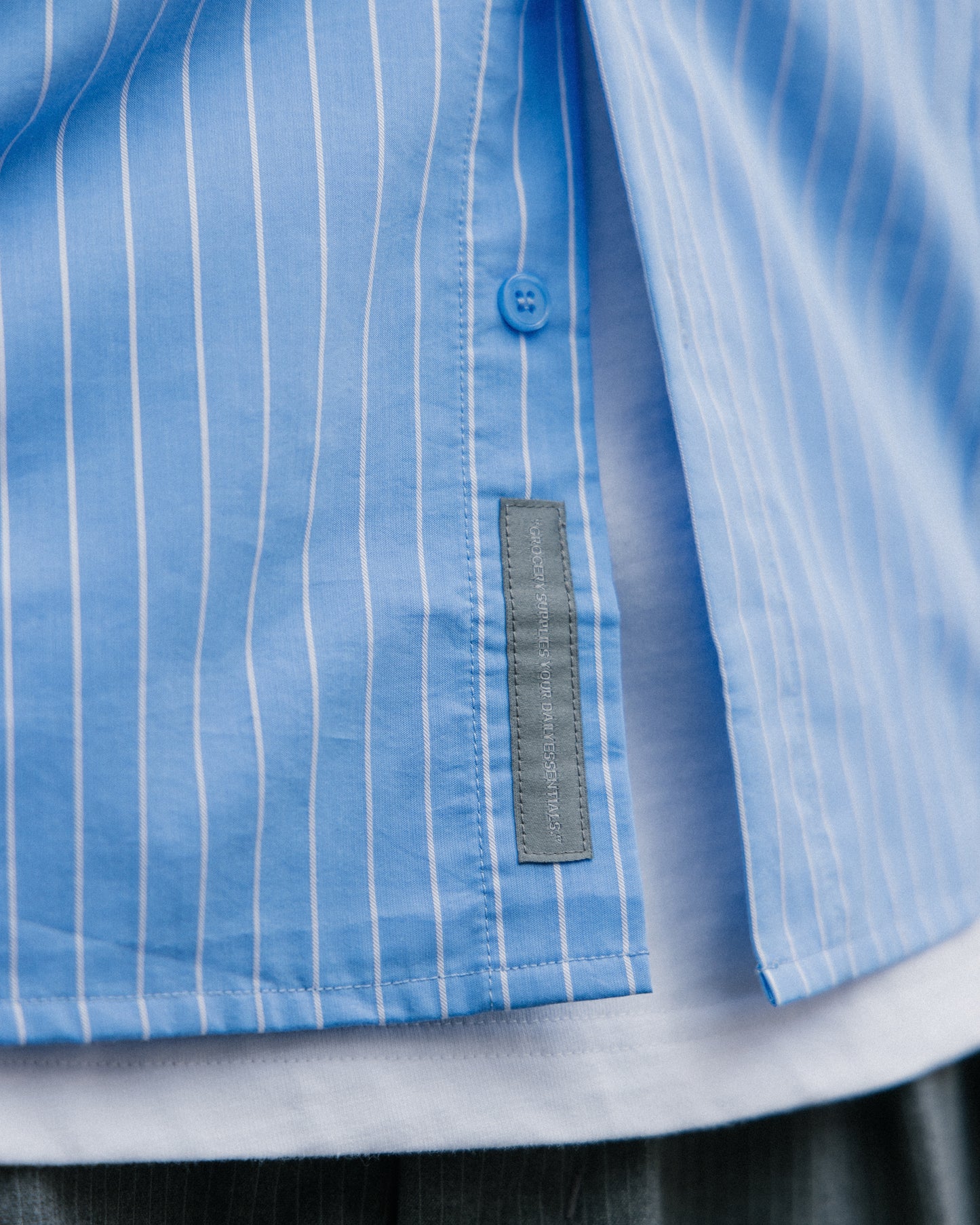 GROCERY TWO TONE PATCHWORK STRIPE SHIRT/ BLUE