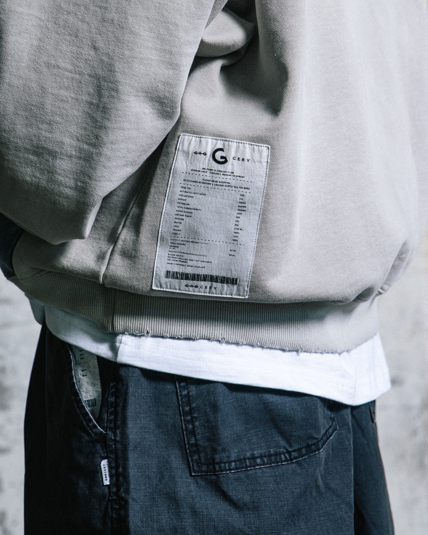 GROCERY TWO TONE BUTTON NECK WASHED HOODIE/ GREY & TEAL