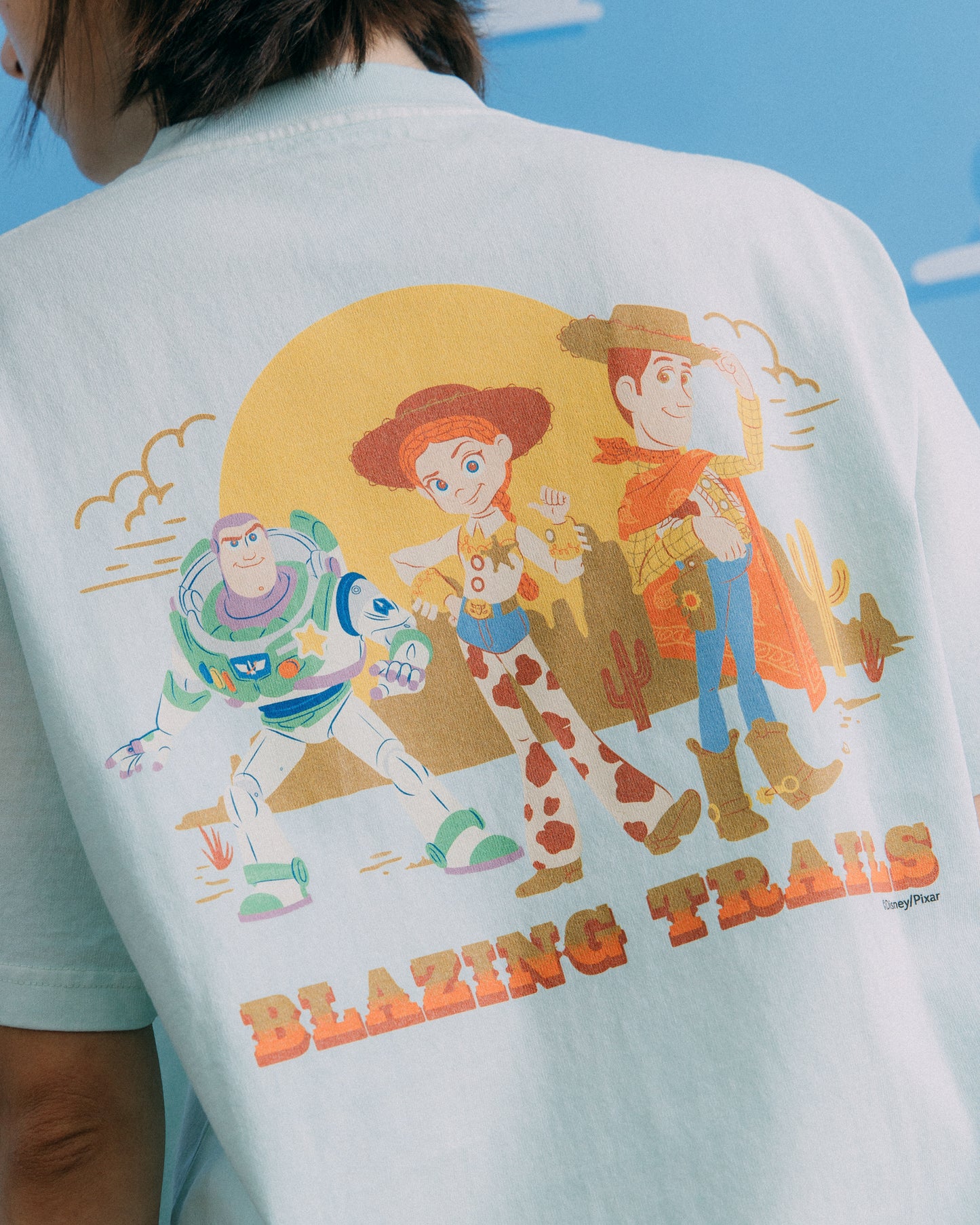 GROCERY | TARMAC | TOY STORY BLAZING TRAILS WASHED GRAPHIC POCKET BOXY TEE/ FADED TIFFANY BLUE