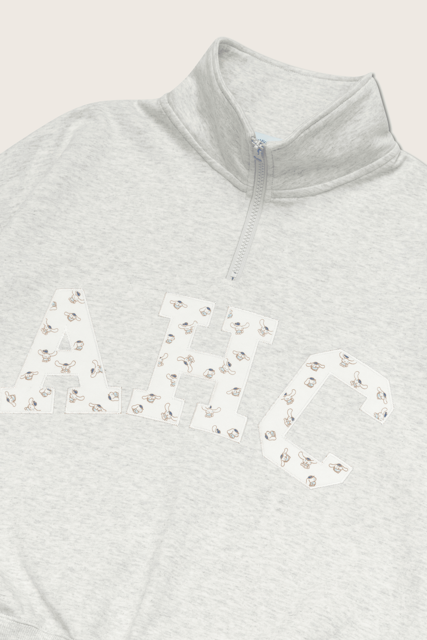 Aim Higher Club ♥ Cinnamoroll Monogram College Patch Half Zip Sweater/ Light Flecking Grey - GROGROCERY