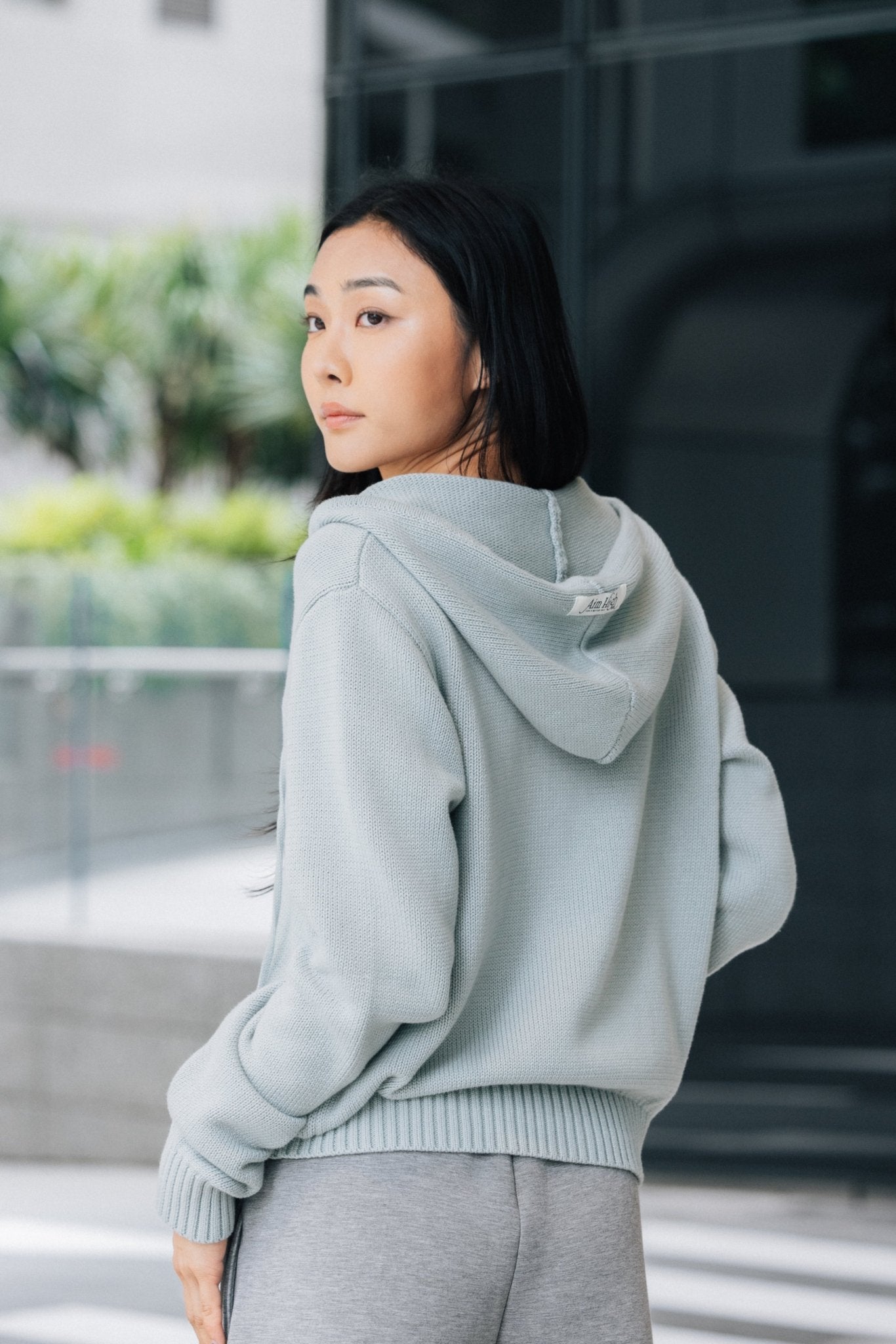 Aim Higher Club Full - Zip Hooded Cardigan/ Mint Grey - GROGROCERY