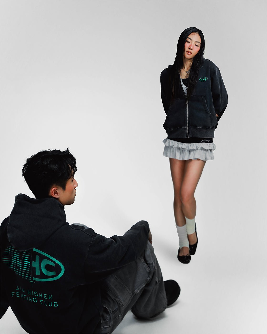 Aim Higher Club x Ryan Choi Washed Charcoal Zip Up Hoodies/ Washed Charcoal - GROGROCERY