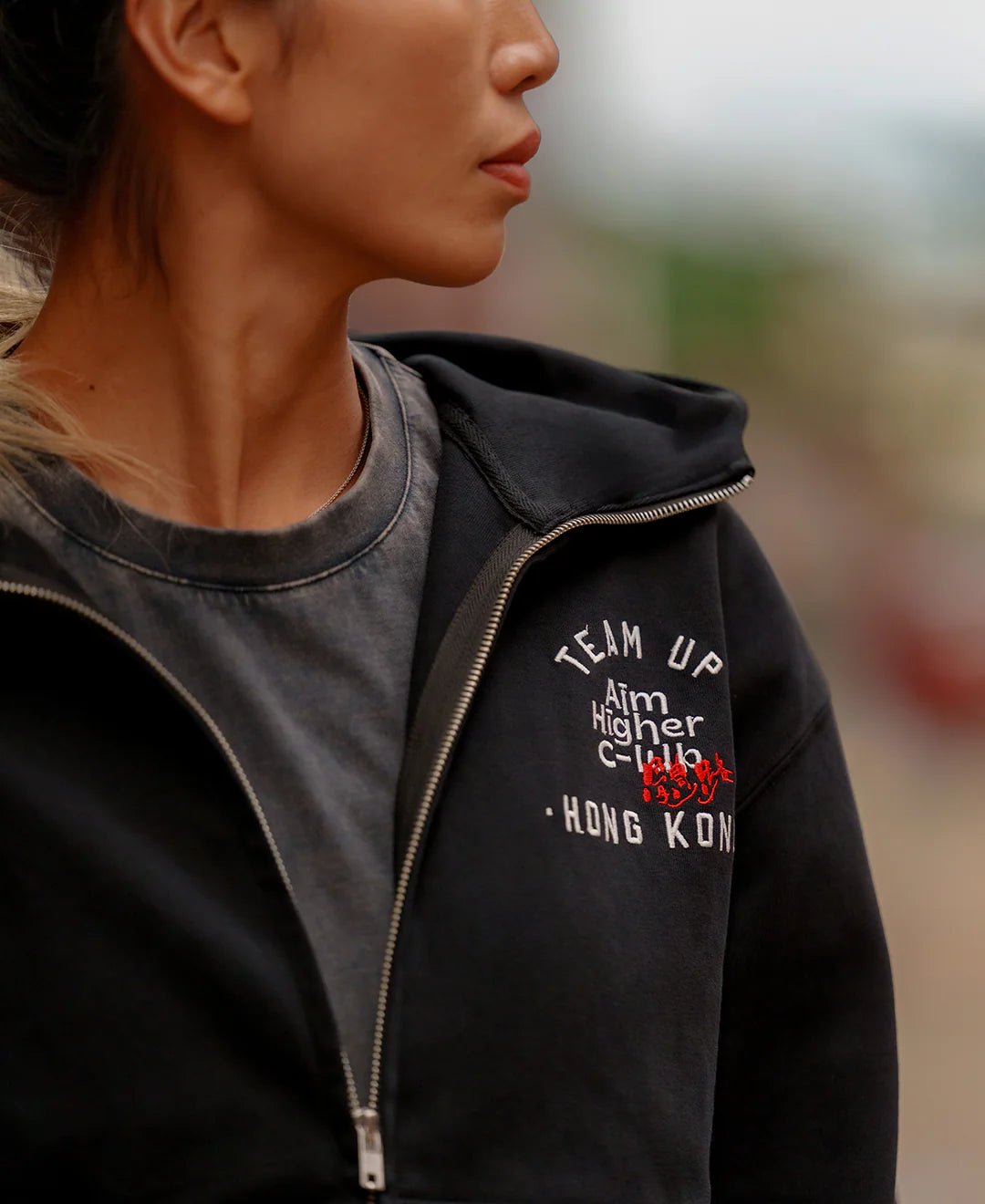 Aim Higher Club x SportsRoad 撐起港隊 Zip Up Hoodies/Black - GROGROCERY