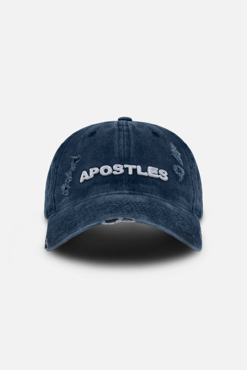 APOSTLES A001 / ACID WASHED DISTRESSED LOGO CAP 2.0 - GEMSTONE NAVY - GROGROCERY