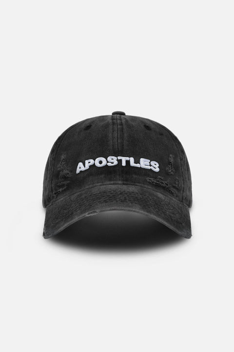 APOSTLES A002 / ACID WASHED DISTRESSED LOGO CAP 2.0 - SMOKY BLACK - GROGROCERY