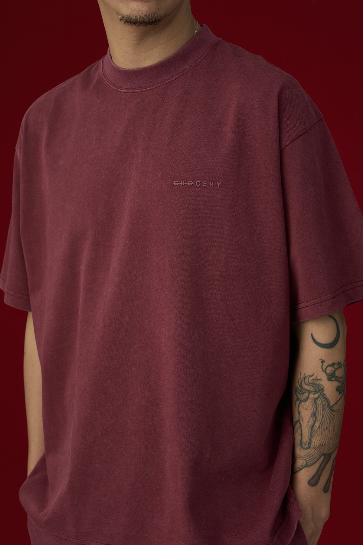 GROCERY BASIC WASHED BOXY TEE/ BURGUNDY