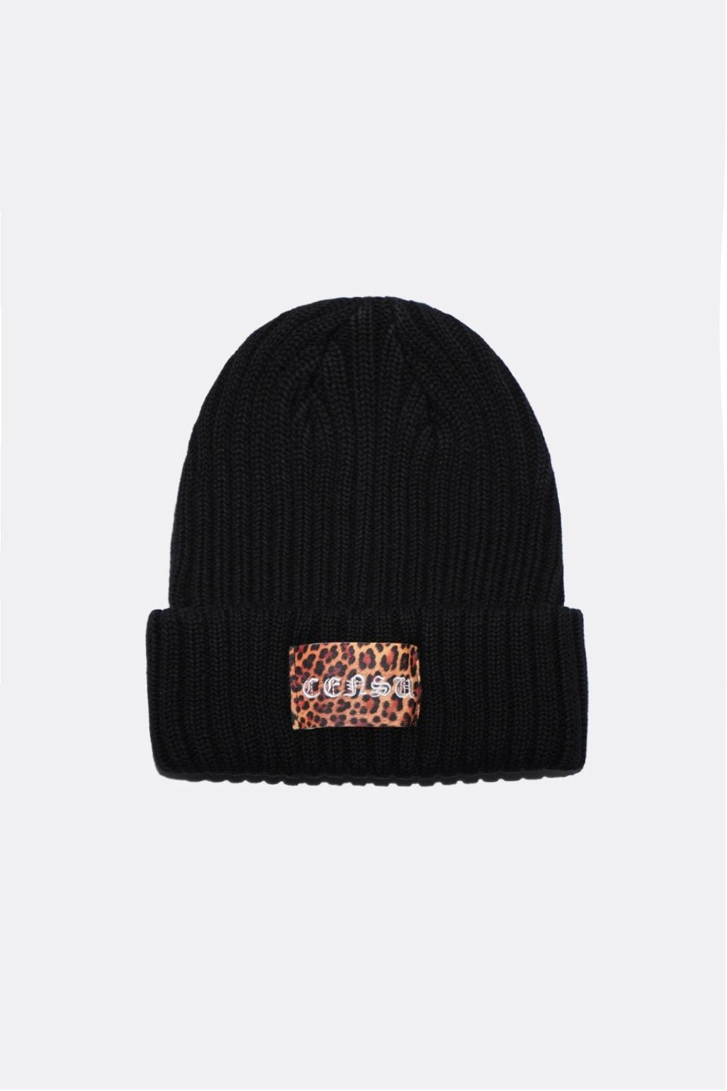 CENSU x Yone Mart KNIT LONG BODY BLACK BEANIE/ LEOPARD PRINT - GROGROCERY