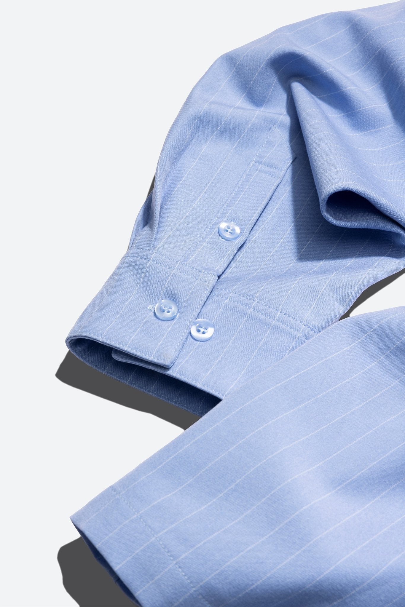 (empty) manual co. zip up shirt jacket/ light steel blue pinstripes - GROGROCERY