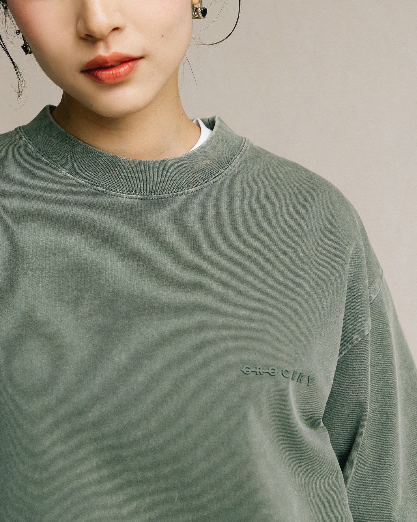 GROCERY BASIC WASHED LONG TOP/ HUNTER GREEN - GROGROCERY