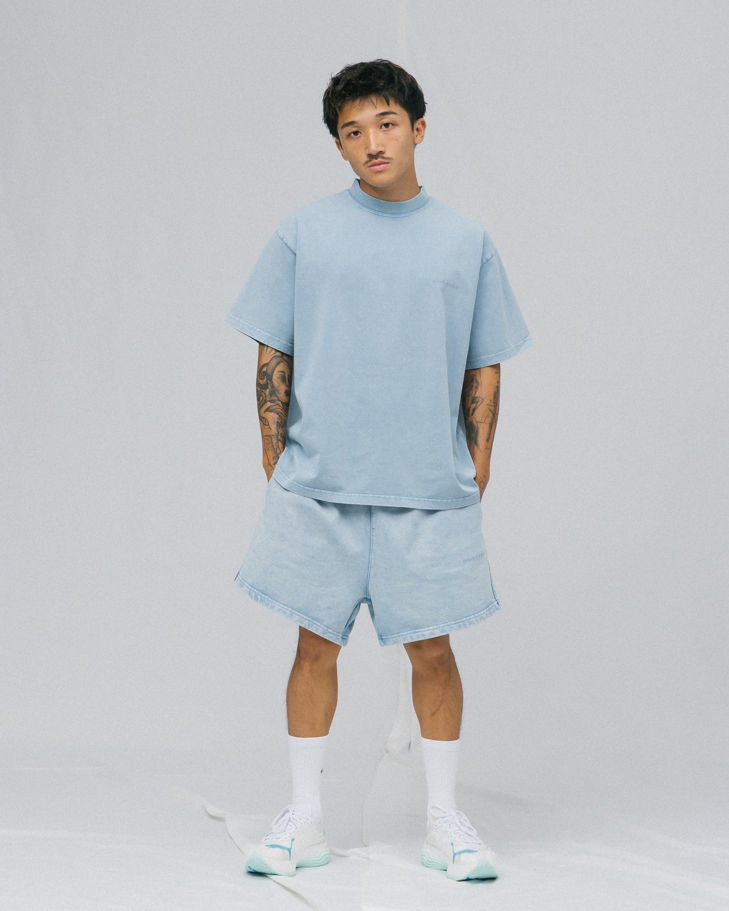 GROCERY BASIC WASHED SWEATSHORT/ BABY BLUE - GROGROCERY
