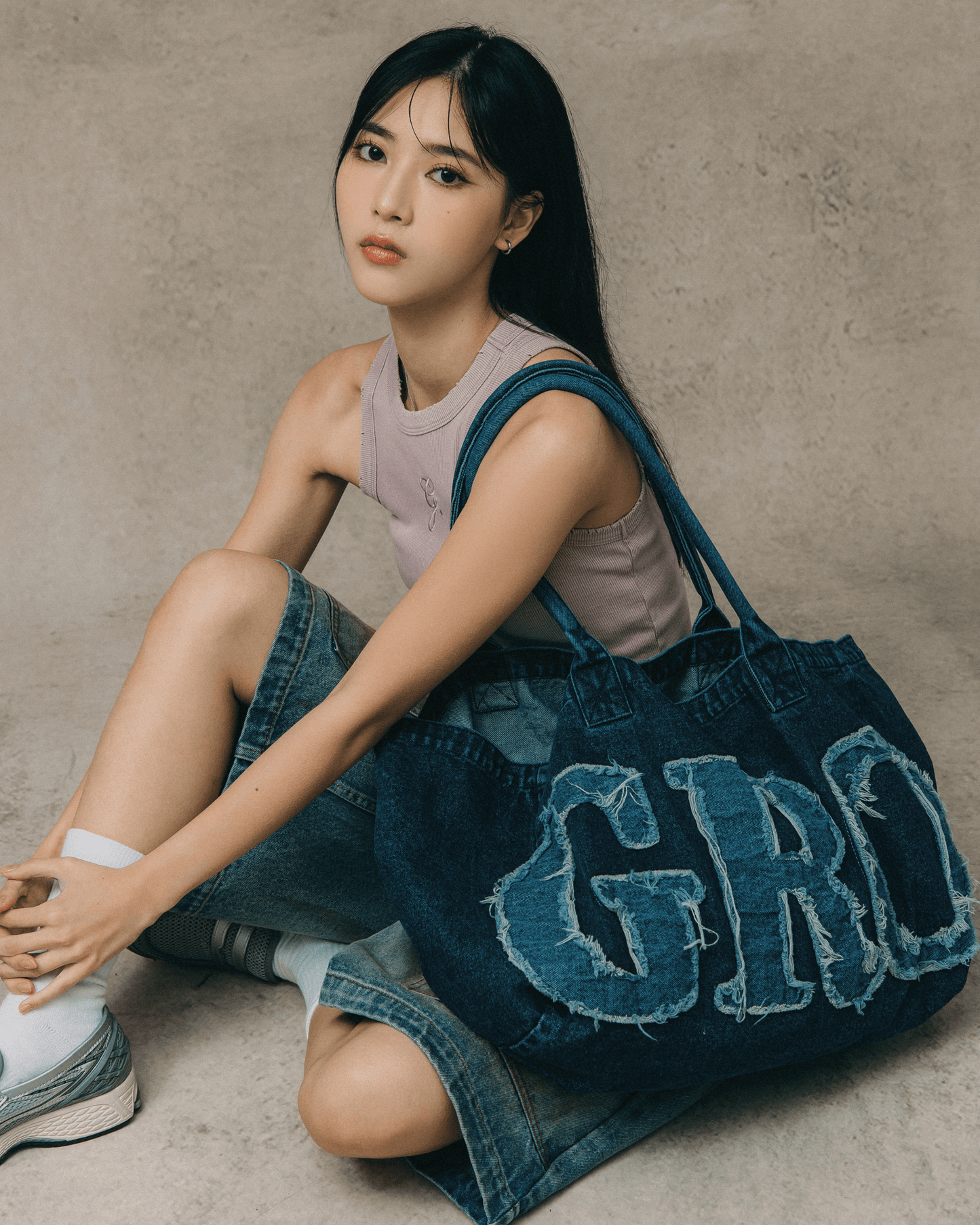 GROCERY DENIM PATCHWORK LOGO SHOPPER TOTE BAG/ INDIGO BLUE - GROGROCERY