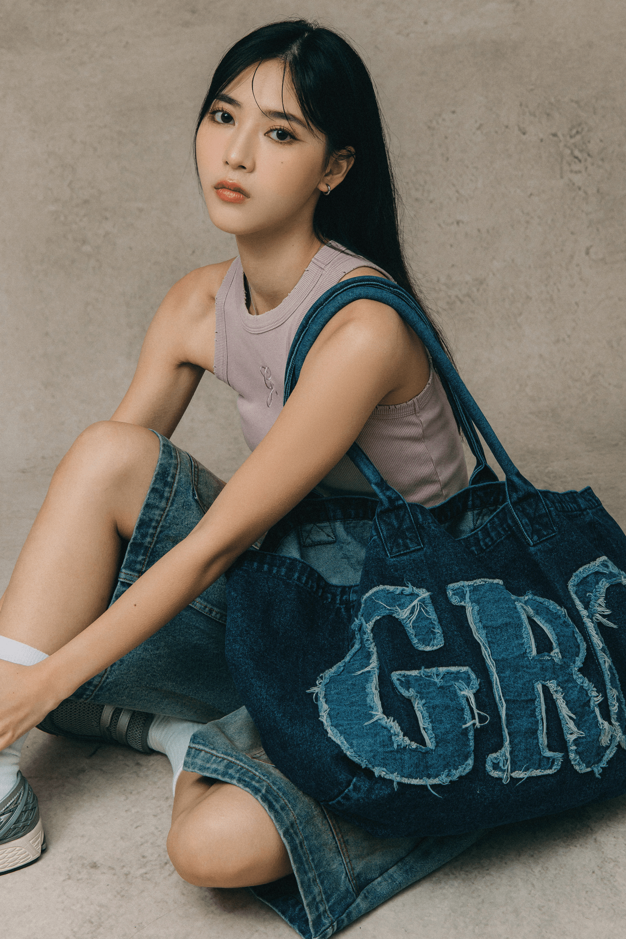 GROCERY DENIM PATCHWORK LOGO SHOPPER TOTE BAG/ INDIGO BLUE - GROGROCERY