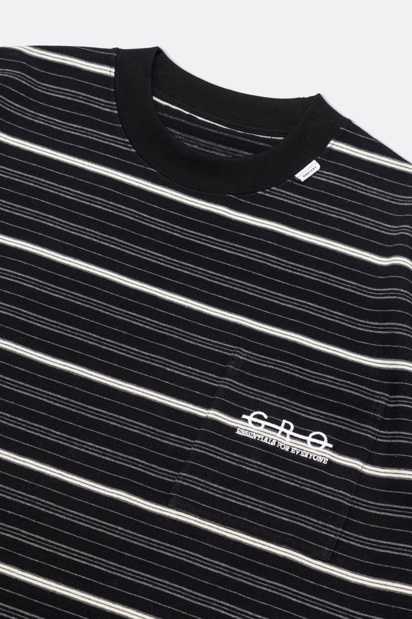 GROCERY EMBROIDERY LOGO STRIPE POCKET TEE/ BLACK & WHITE - GROGROCERY