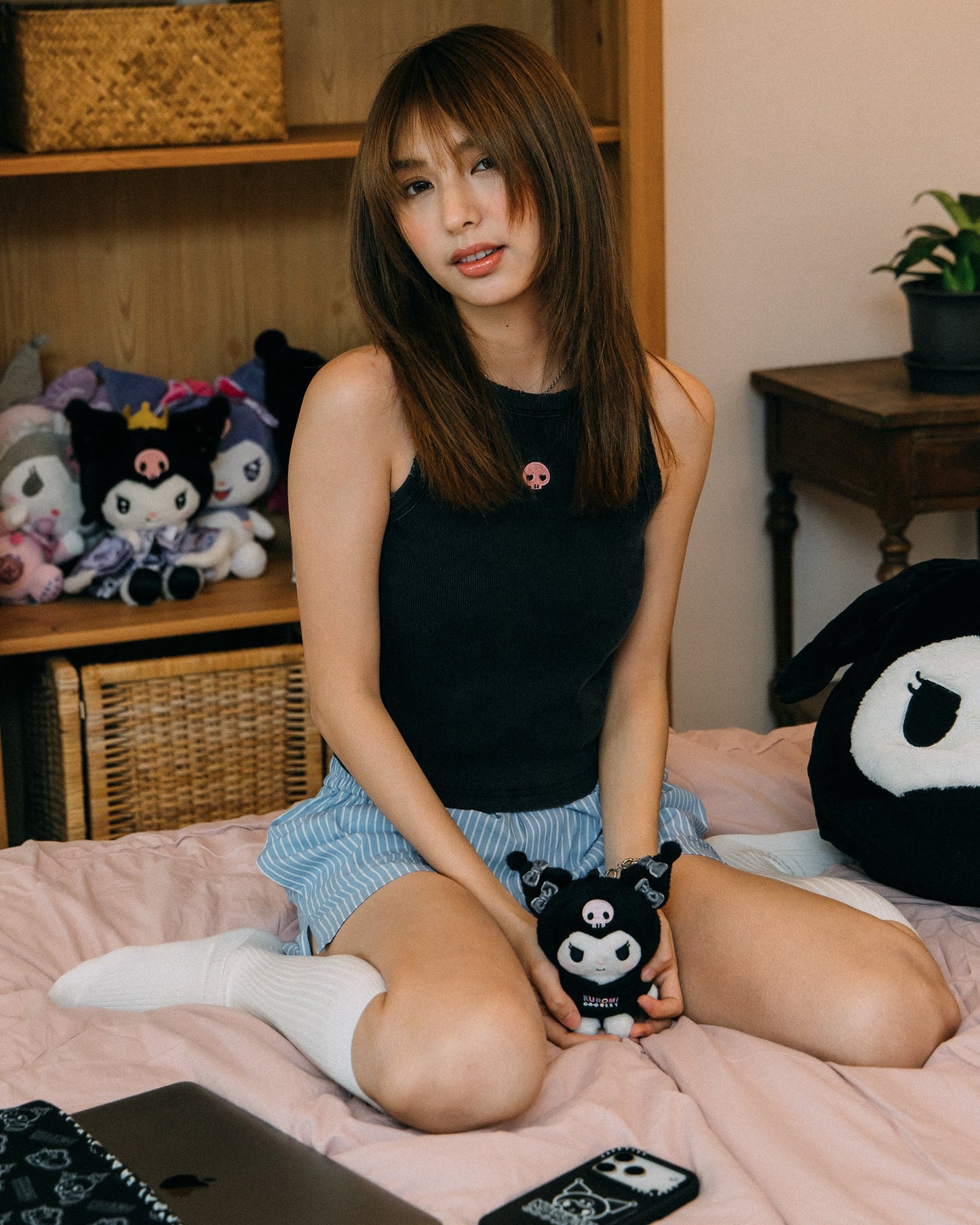 GROCERY | KUROMI EMBROIDERY LOGO WASHED RIBBED TANK TOP/ BLACK - GROGROCERY