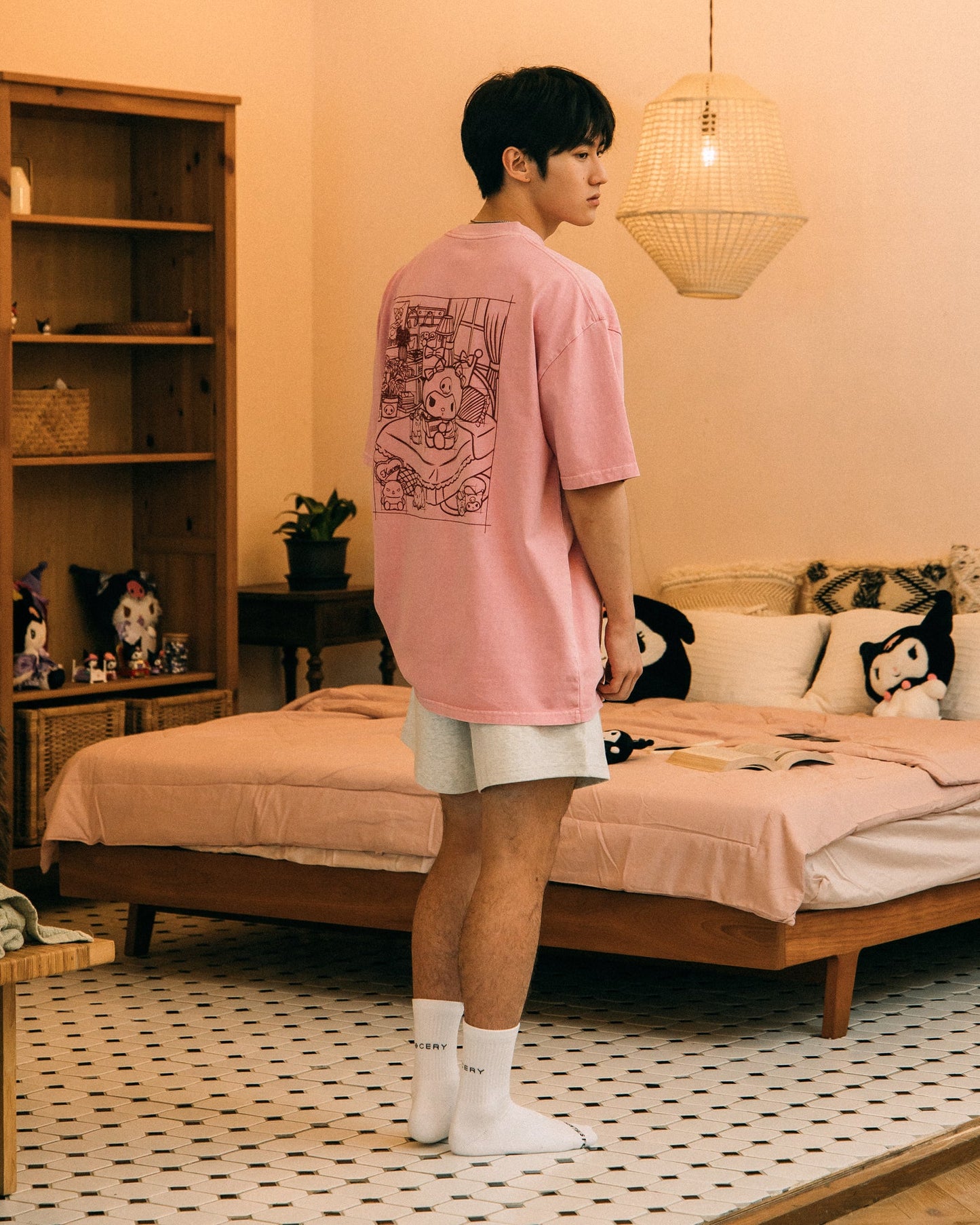 GROCERY | KUROMI MY BEDROOM WASHED GRAPHIC TEE/ WASHED MAUVE PINK - GROGROCERY