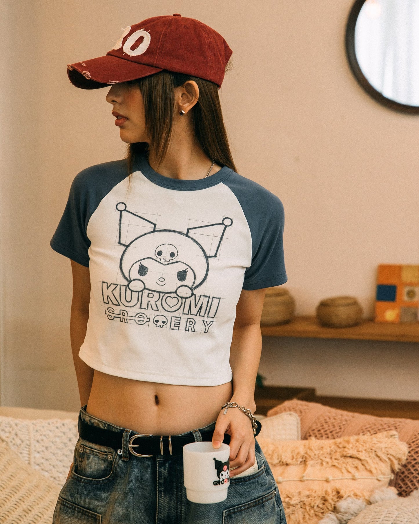 GROCERY | KUROMI RAGLAN BABY TEE/ WHITE & PURPLE - GROGROCERY