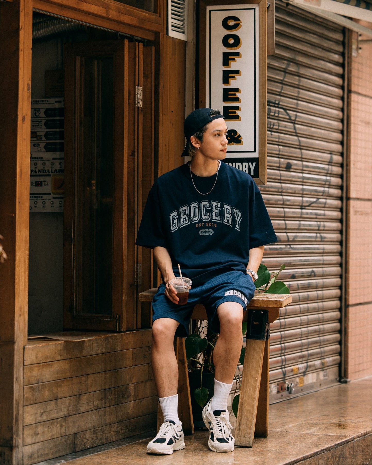 GROCERY SP - 014 COLLEGE EMBROIDERY MESH SHORTS/ NAVY - GROGROCERY