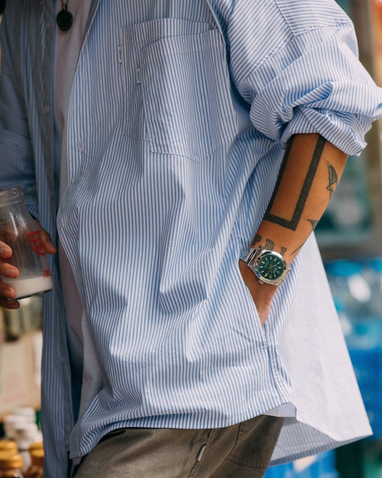 GROCERY ST - 019 DOUBLE POCKET OVERSIZED OXFORD SHIRT/ BLUE STRIPE - GROGROCERY