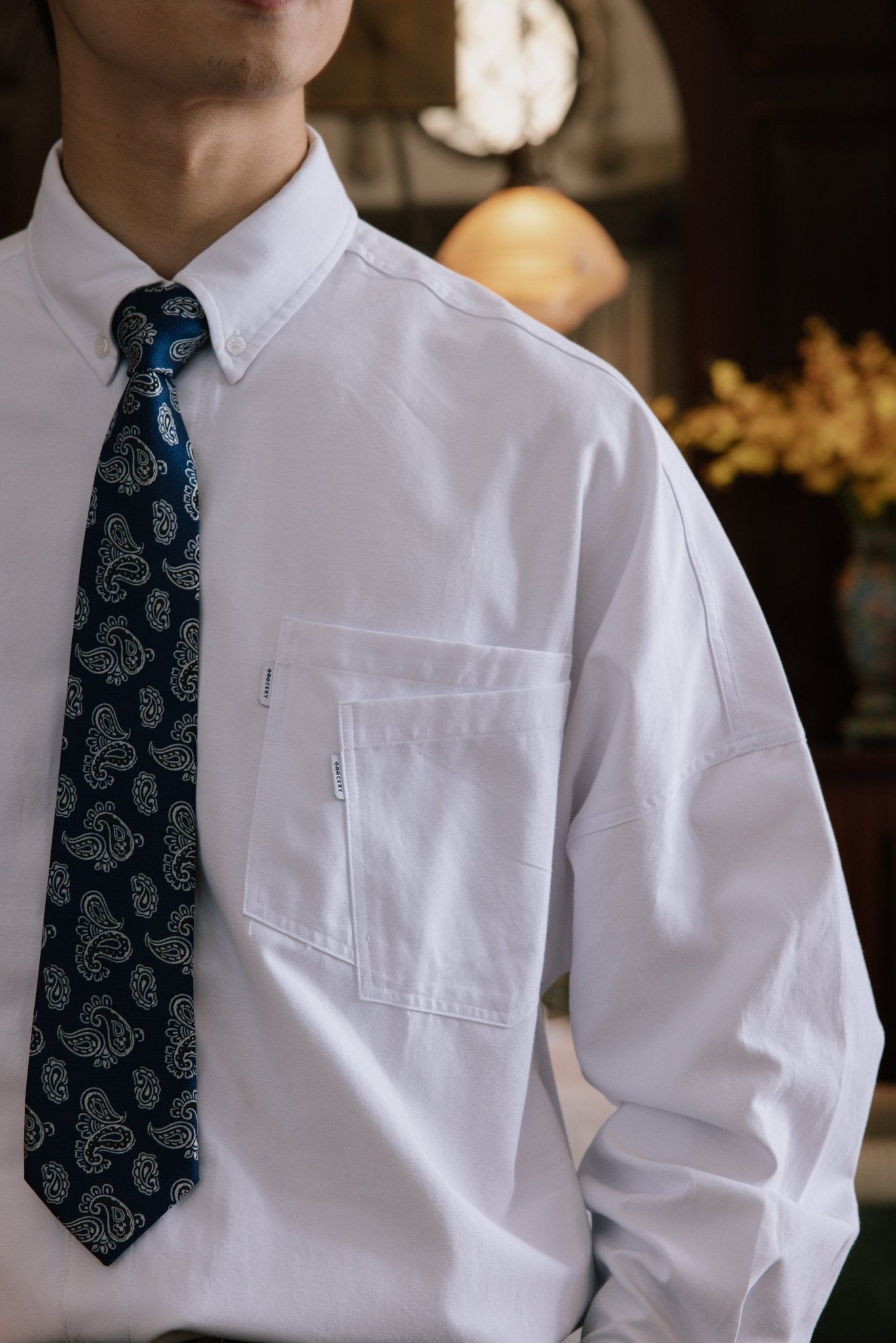 GROCERY ST - 019 DOUBLE POCKET OVERSIZED OXFORD SHIRT/ WHITE - GROGROCERY