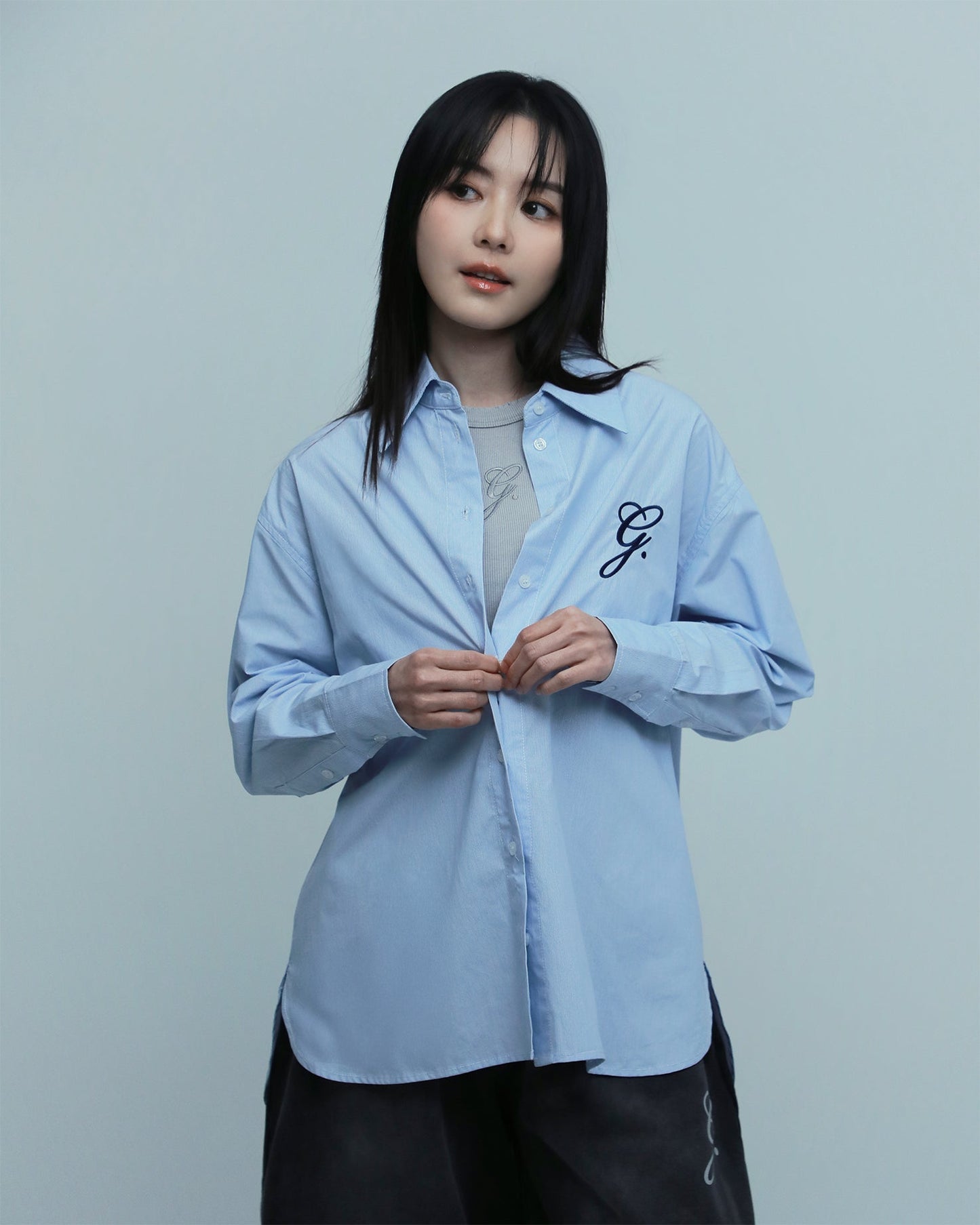 GROCERY STRIPE OVERSIZED BOYFRIEND SHIRT/ BLUE - GROGROCERY