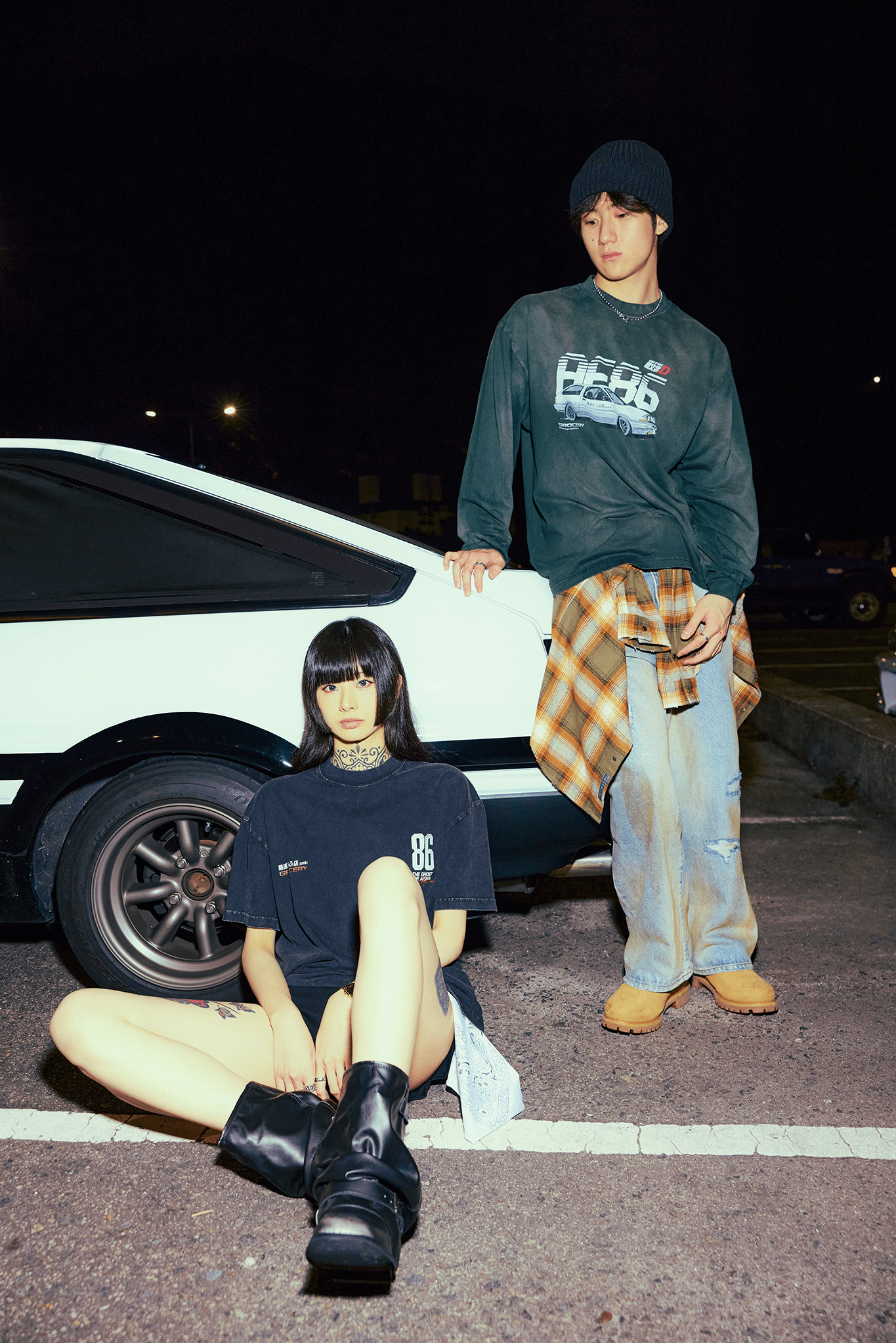 GROCERY | TARMAC | INITIAL D FUJIWARA TOFU SHOP AE86 WASHED LONG TOP/ FADED GREEN - GROGROCERY