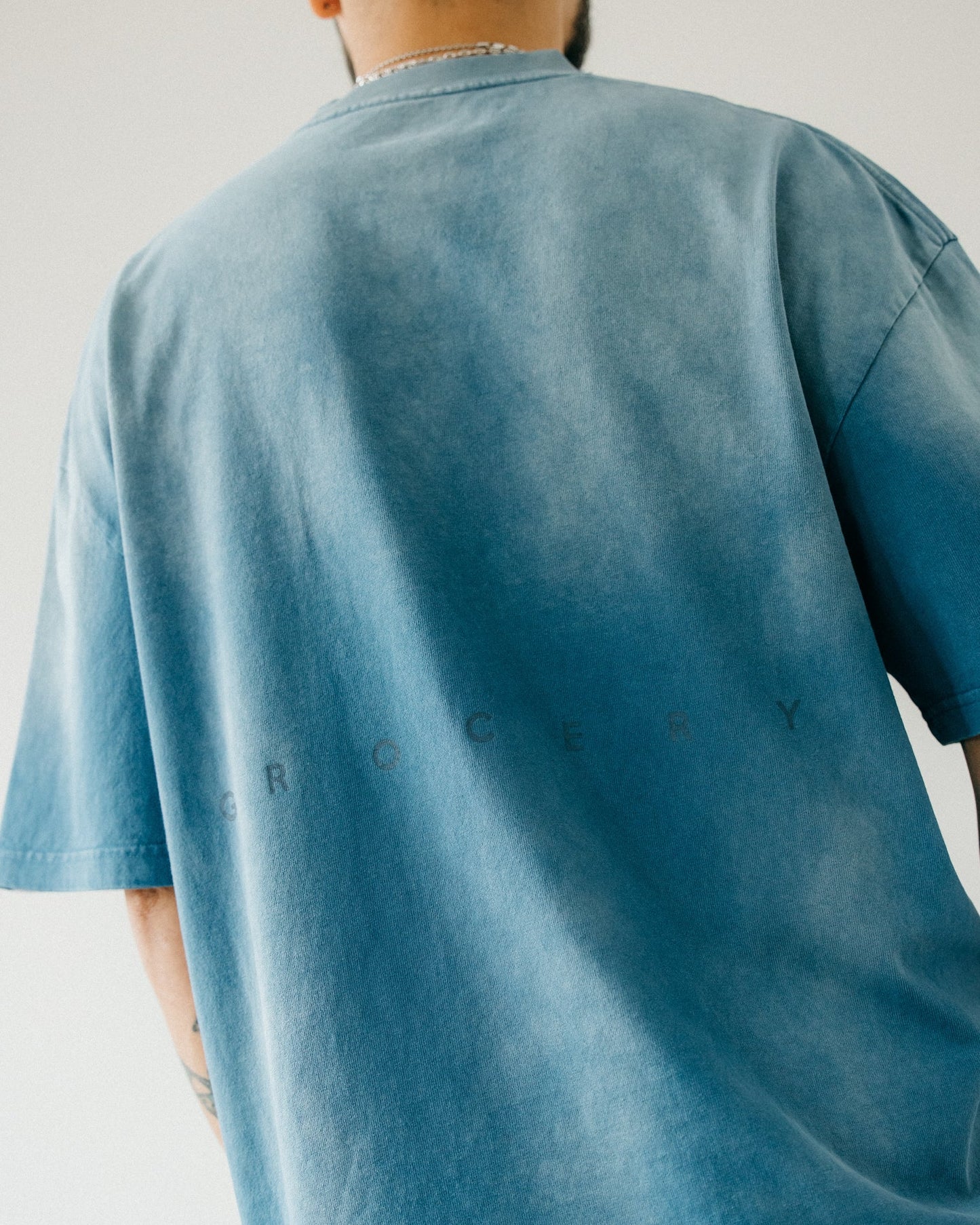 GROCERY TEE-069 DIRTY WASHED INVOICE POCKET TEE/ FADED BLUE - GROGROCERY