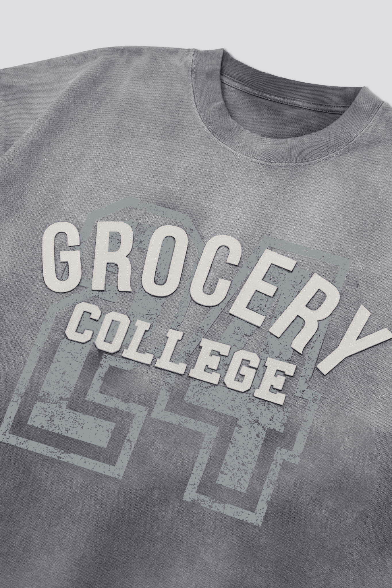 GROCERY WASHED COLLEGE PATCHWORK GRAPHIC TEE/ SUN FADED GREY - GROGROCERY