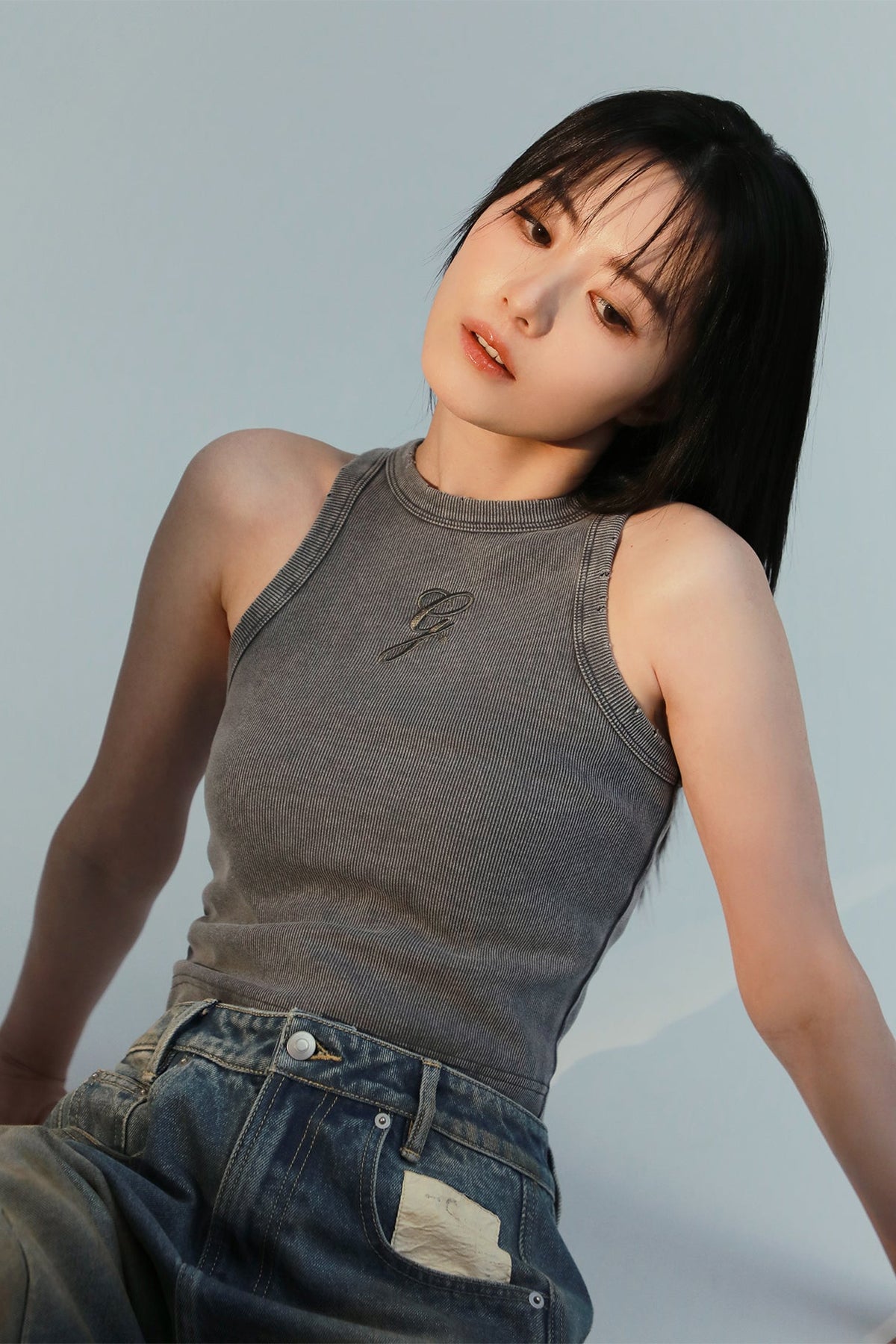 GROCERY WASHED RIBBED TANK TOP/ DARK GREY - GROGROCERY
