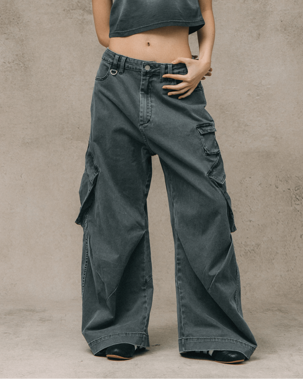 GROCERY WASHED WIDE LEG CARGO PANTS/ STONE – GROGROCERY