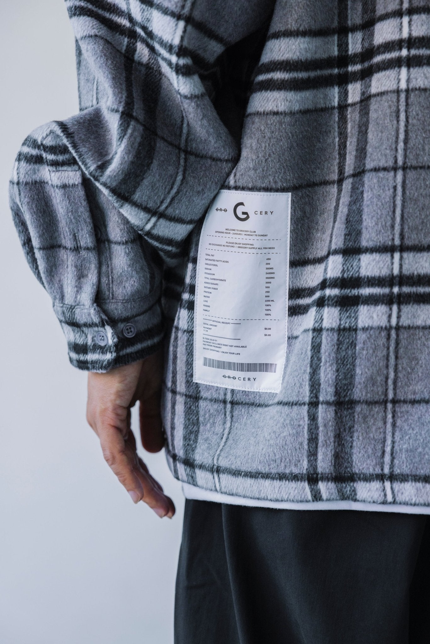 GROCERY WOOL FELT CHECK OVERSHIRT/ GREY - GROGROCERY