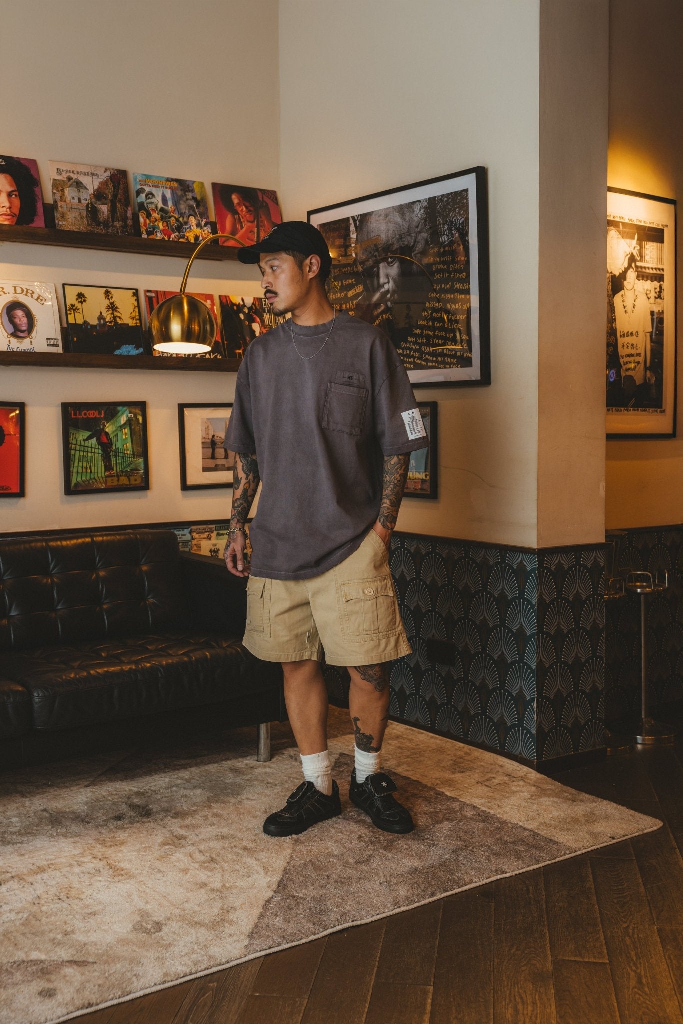 GROCERY x CLUB STUBBORN LION FISH WASHED GRAPHIC POCKET TEE/ WASHED HELIOTROPE GREY - GROGROCERY