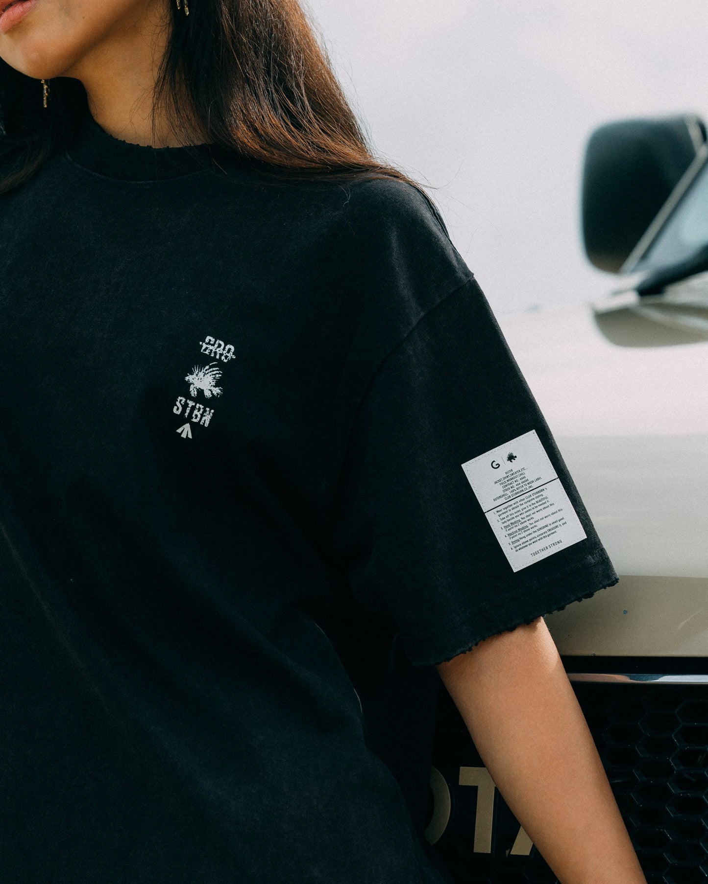 GROCERY x CLUB STUBBORN WASHED AMERICAN GIRL GRAPHIC BOXY TEE/ BLACK - GROGROCERY