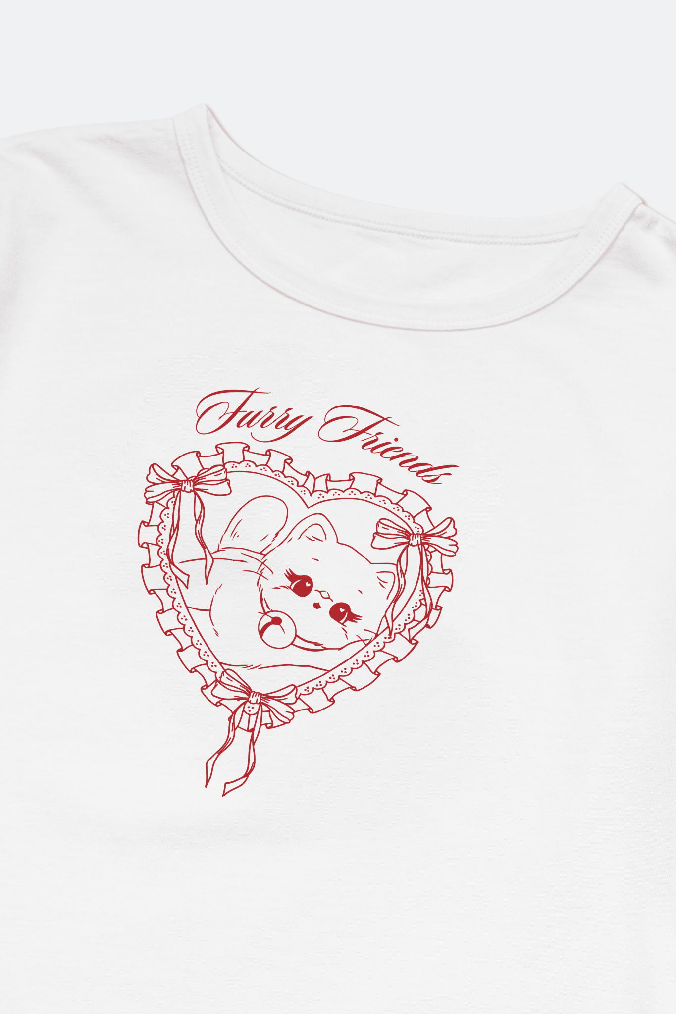 GROCERY x GRRRR LACE HEART CAT BOXY BABY TEE/ WHITE - GROGROCERY