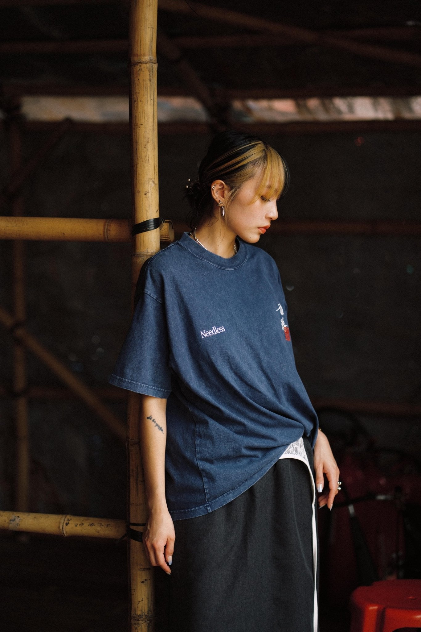 NEEDLESS SS26「勝頭」 WASHED TEE/ NAVY - GROGROCERY