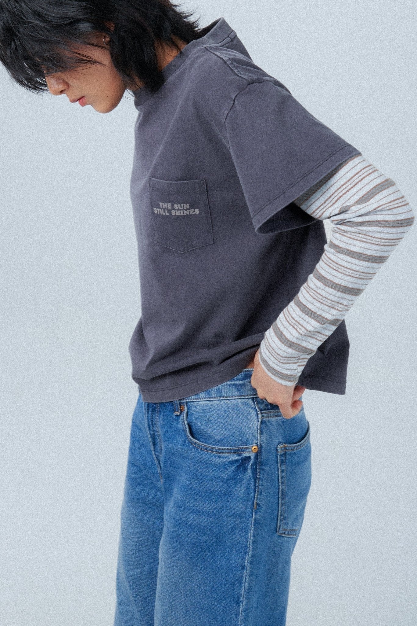 WARM WINTER DAYS DOUBLE LAYERED POCKET TEE/ GREY - GROGROCERY