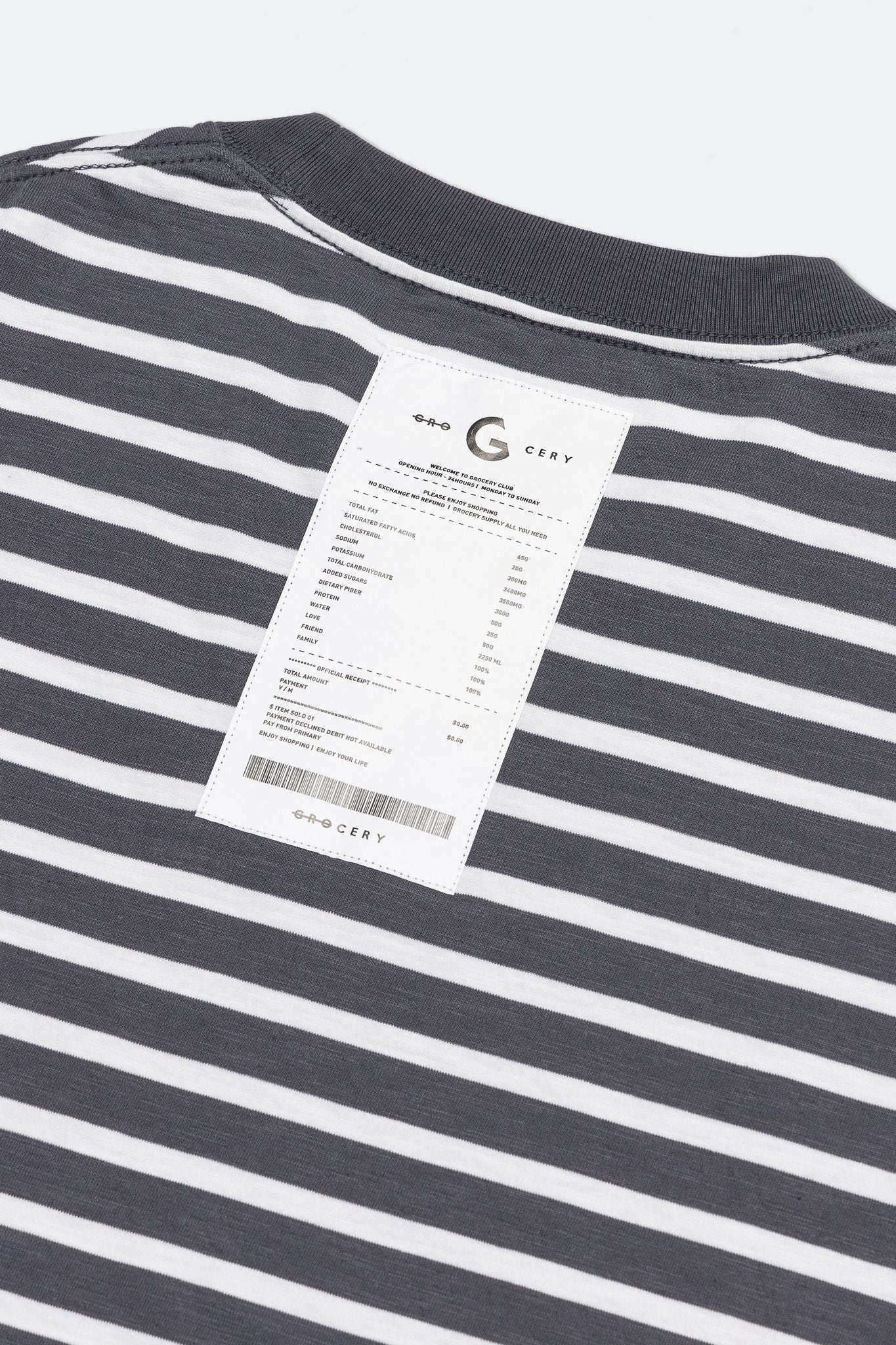 GROCERY SS23 TEE-001 INVOICE/ STRIPE DARK GREY - GROGROCERY