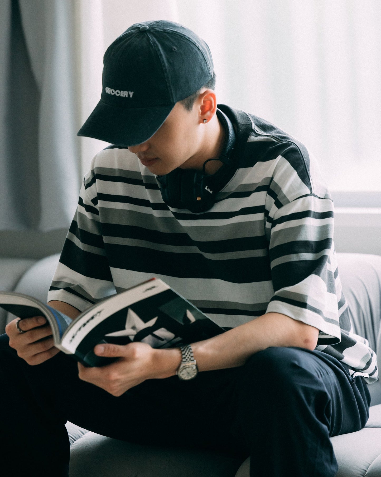 GROCERY SS23 TEE-001 INVOICE/ STRIPE MULTI BLACK - GROGROCERY