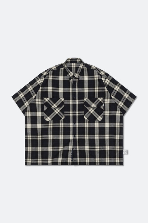 GROCERY ST-011 OVERSIZED CHECK SHORT SLEEVES SHIRT/ NAVY - GROGROCERY