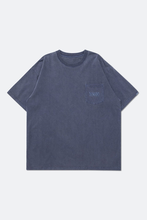 HOOGAH Embroidery washed pocket tee/ Blue - GROGROCERY