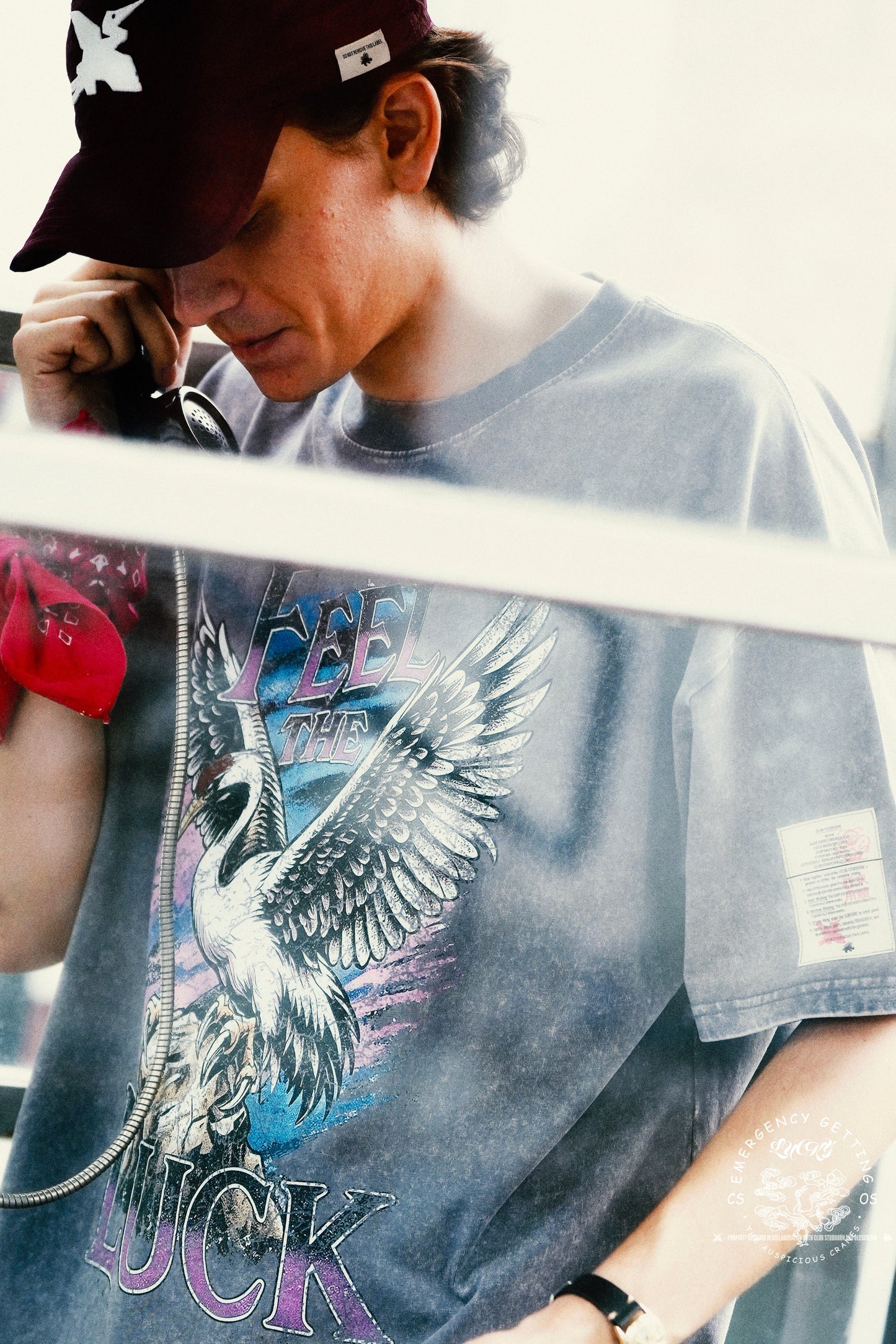 CLUB STUBBORN X OLDSOILISM THE LUCKY CRANE TEE/ WASHED GREY