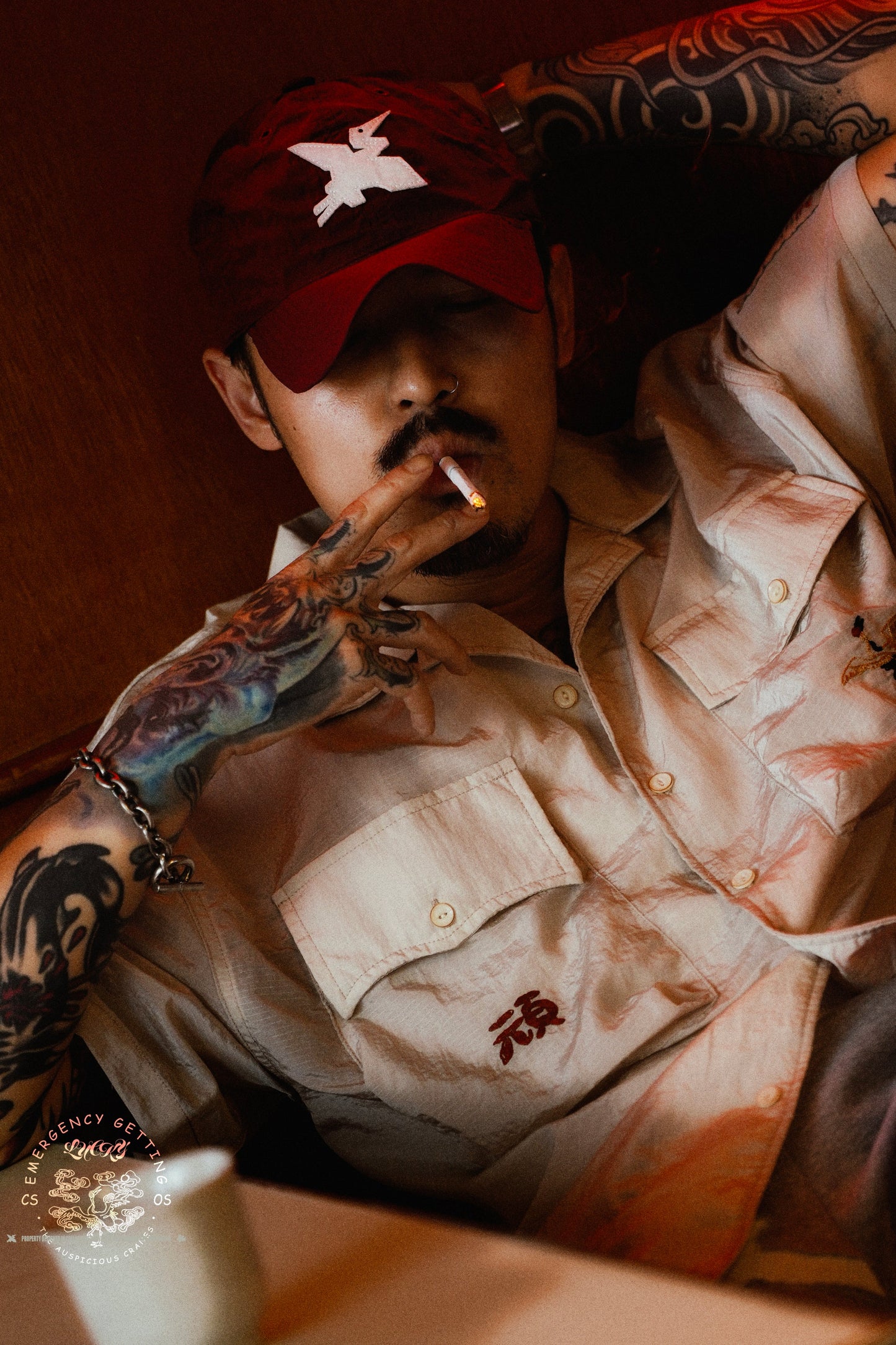 CLUB STUBBORN X OLDSOILISM GEOMETRIC CRANE CAP/ BURGUNDY