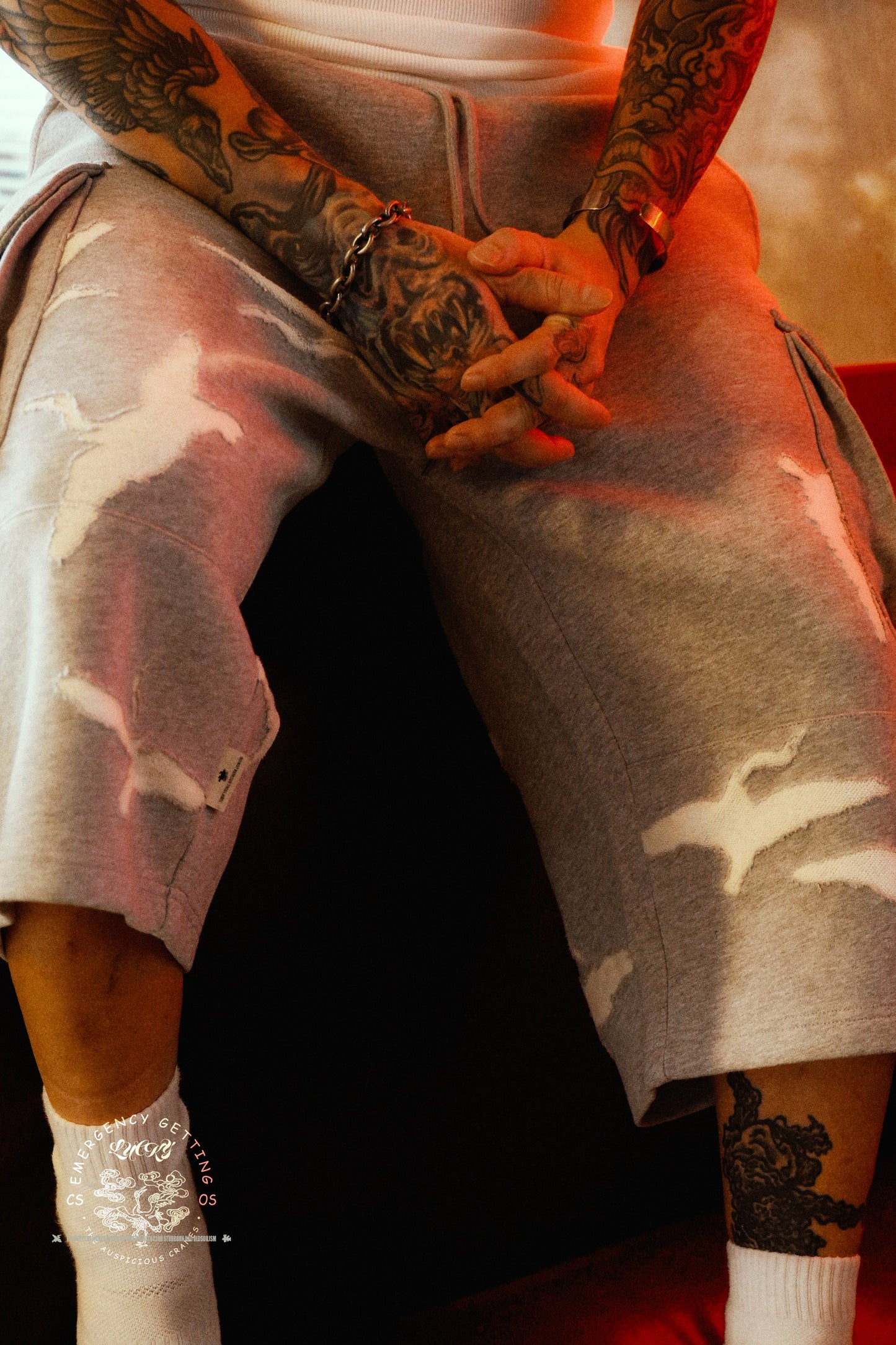 CLUB STUBBORN X OLDSOILISM M47 CROPPED SWEAT PANTS/ LASER CRANE GREY
