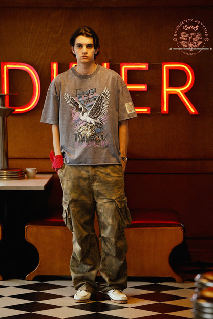 CLUB STUBBORN X OLDSOILISM THE LUCKY CRANE TEE/ WASHED GREY