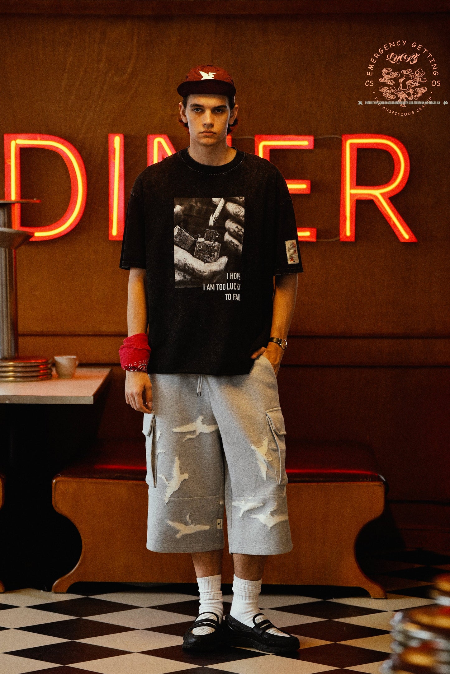 CLUB STUBBORN X OLDSOILISM THE LUCKY PHOTOPRINT TEE/ WASHED BLACK