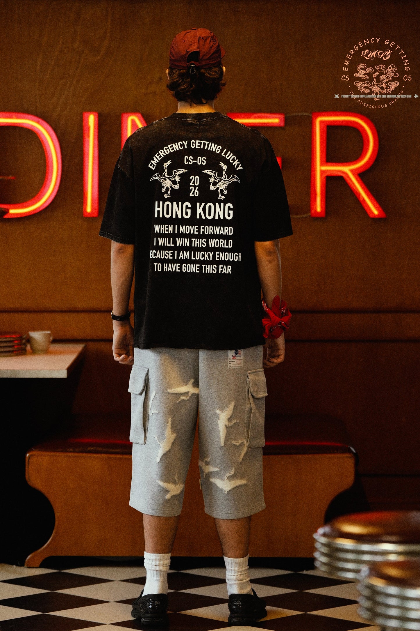 CLUB STUBBORN X OLDSOILISM THE LUCKY PHOTOPRINT TEE/ WASHED BLACK